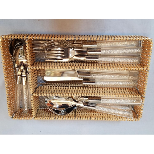 289 - Modern Cutlery Set in Metal / Wicker Holder and Various of Metal Kitchen Accessories (x6)