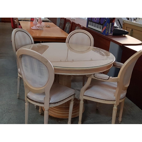 343 - Cream Coloured Round Glass Top Table and 4 x Chairs