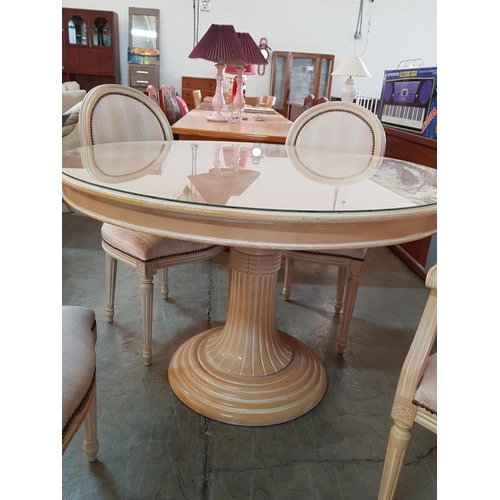 343 - Cream Coloured Round Glass Top Table and 4 x Chairs