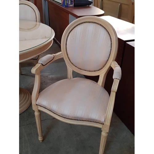343 - Cream Coloured Round Glass Top Table and 4 x Chairs