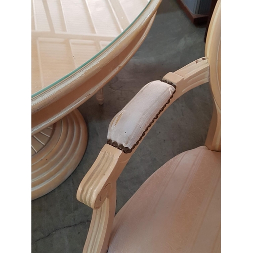 343 - Cream Coloured Round Glass Top Table and 4 x Chairs