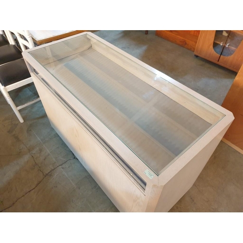 89 - Light Wood Effect Shop Display Island with Glass Top Over Display Drawer, Cupboard with Sliding Door... 