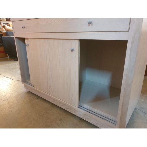 89 - Light Wood Effect Shop Display Island with Glass Top Over Display Drawer, Cupboard with Sliding Door... 