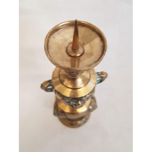 153 - Korena Buddhist Candle Holders (Brass, Vintage) (H:19cm)