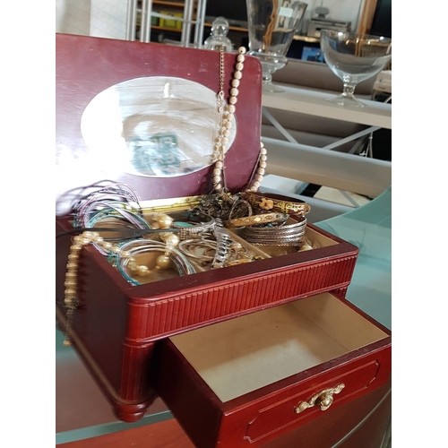 335 - Fossil Blue Ladies Watch ES-9527 and Various of Costume Jewellery in Wooden Decorative Jewellery Box