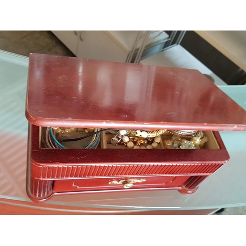 335 - Fossil Blue Ladies Watch ES-9527 and Various of Costume Jewellery in Wooden Decorative Jewellery Box