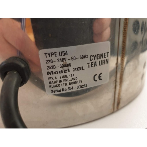 346 - Cygnet Stainless Steel Hot Water Boiler / Tea Urn (Type U53, 20L, Made in England).