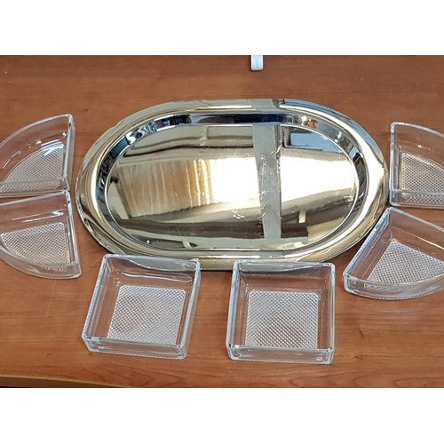 342 - White Metal Tray and 6 x Glass Bowls