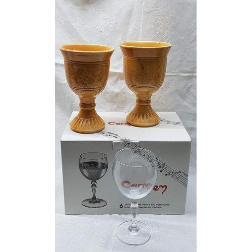 340 - 2 x Pottery Goblets and Set of 6 x Wine Glasses (Carmen Made in Czech Republic)