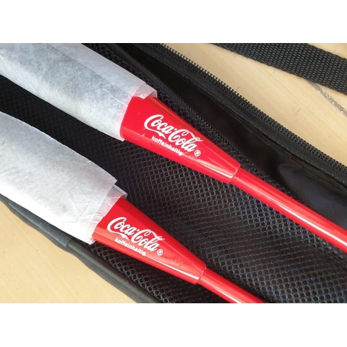 106 - Pair of Coca - Cola Badminton Rackets with 3 x Shuttle Cocks in Carry Case, Together with 3 x 