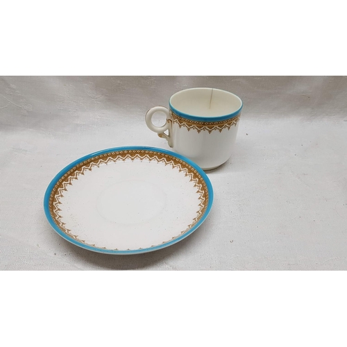 20 - Gold and Turquoise Porcelain Soup Bowl with Saucer (Aynsley) and Coffee Cup with Saucer (Royal Worce... 