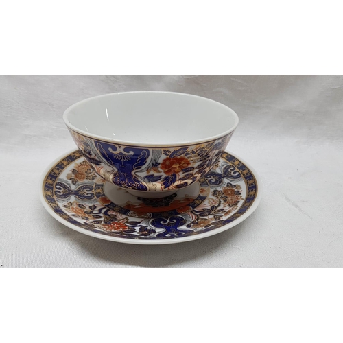 60 - Japanese Porcelain Soup Bowl with Saucer and Hand Painted Set with Floral Pattern Vase (H:21.5cm and... 