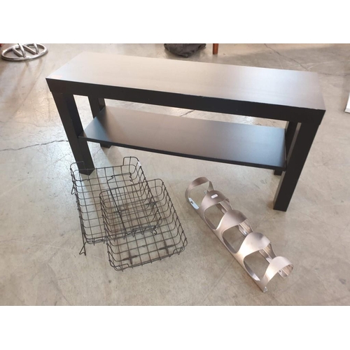 409 - Black Colour 2 - Tier Side Table (90cm x 26cm x 45cm) Together with 2 x Black Metal Wire Trays and S... 