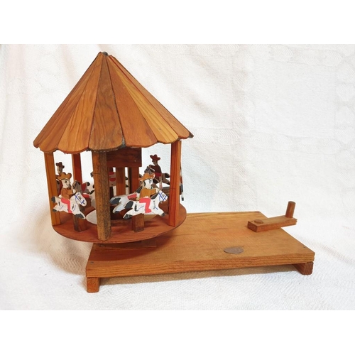 410A - Handmade Wooden Manual Wind Carousel with Disney Quest Plaque (Approx H:33cm, L: 42cm)