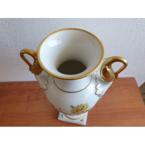 14 - Vintage Kaiser (Germany) Porcelain Vase with Twin Handle Floral Decoration and Gold Trim (Approx. H:... 