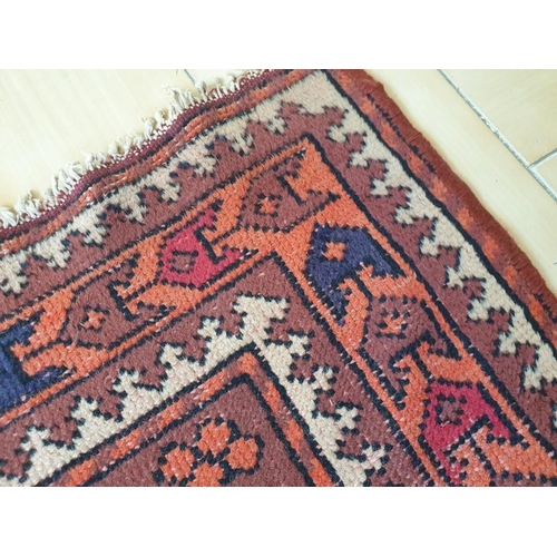 26 - Vintage Handmade Persian (?) Carpet with Red, Brown and Beige Pattern (180cm x 100cm)