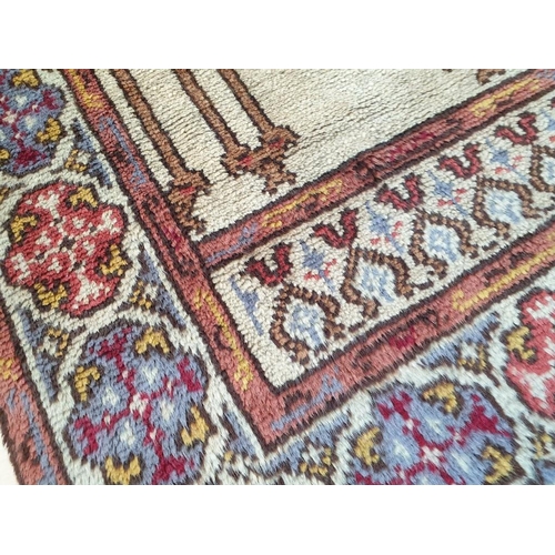 38 - Handmade Persian Carpet Beige with Patterned Border (76cm x 170cm)