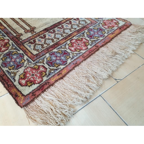 38 - Handmade Persian Carpet Beige with Patterned Border (76cm x 170cm)