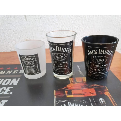 28 - Collection of Jack Daniels Items; Metal Sign, Ice Bags, Beer Mats, Bottle Opener, Shot Glasses, Belt... 