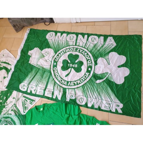 32 - Collection of Omonoia Football Club Items; Flags, Bag, T-Shirts etc