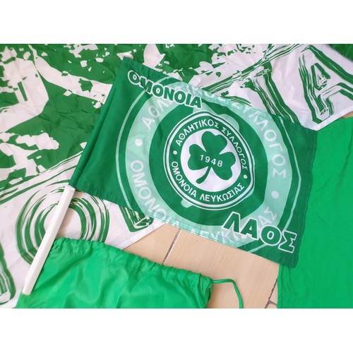 32 - Collection of Omonoia Football Club Items; Flags, Bag, T-Shirts etc