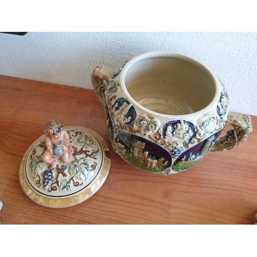 76 - Vintage German Twin Handled Porcelain Punch Bowl with Lid and 6 x Assorted Mugs / Cup (7)