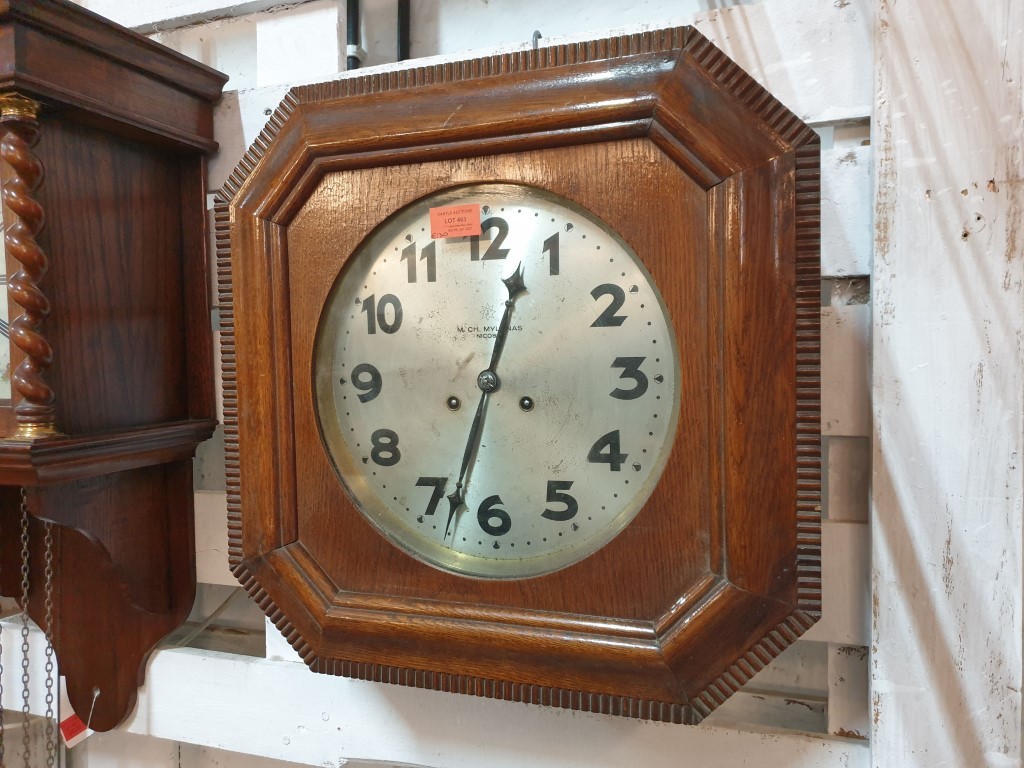 Antique Junghans German Wall Clock in Decorative Square Solid