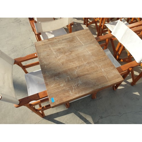 2A - Garden / Patio Table with Wood Block Top (Approx 70cm x 80cm) Over Angled Pedestal Base with Pair of... 