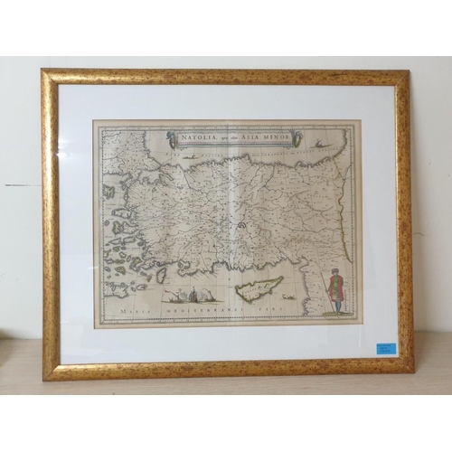 61 - Framed Rare Antique Map of Cyprus and Asia Minor, Dated 1860, Hand Coloured with Illustrations
