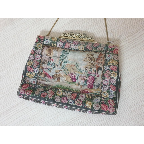 81 - Early 20th Century A French in Petit Point Embroidery Depicting a Festive Country Scene, Lined in Sa... 