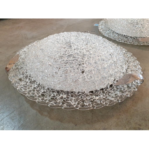 67 - Pair of Decorative Glass Round Ceiling Lights with 3 x White Metal Leaf Shapes (2)