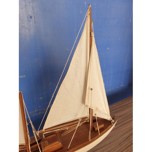 82 - Wooden Model of Sailing Boat with Stand / Wall Bracket (Approx. H:53cm x L:45cm Overall)
