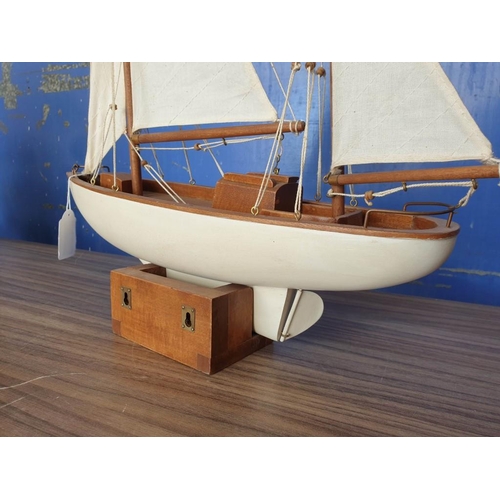 82 - Wooden Model of Sailing Boat with Stand / Wall Bracket (Approx. H:53cm x L:45cm Overall)