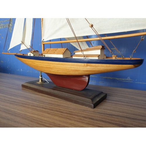 83 - Wooden Model of Yacht / Sailing Boat on Stand (Approx. H:65cm x L:67cm Overall)