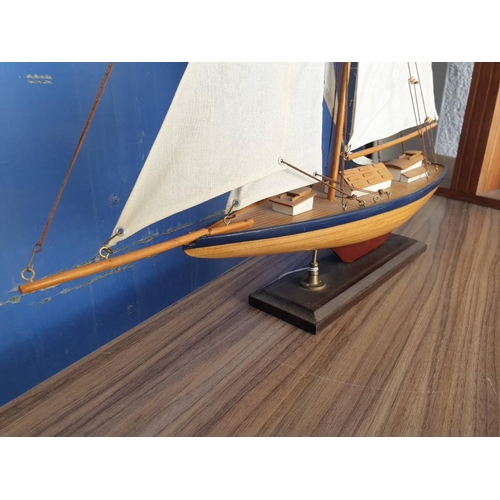 83 - Wooden Model of Yacht / Sailing Boat on Stand (Approx. H:65cm x L:67cm Overall)