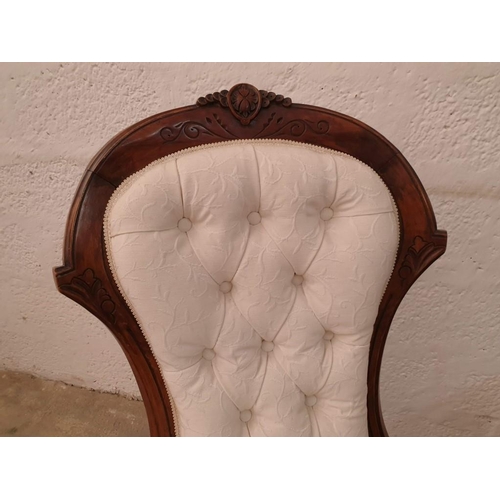 81A - A Fine Pair of Victorian Button Back Mahogany Lady's and Gentleman's Chairs, Upholstered in Cream Fa... 