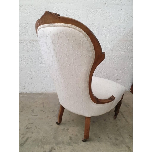 81A - A Fine Pair of Victorian Button Back Mahogany Lady's and Gentleman's Chairs, Upholstered in Cream Fa... 