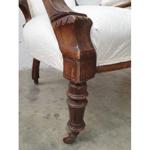 81A - A Fine Pair of Victorian Button Back Mahogany Lady's and Gentleman's Chairs, Upholstered in Cream Fa... 