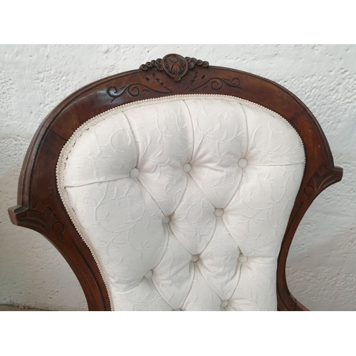 81A - A Fine Pair of Victorian Button Back Mahogany Lady's and Gentleman's Chairs, Upholstered in Cream Fa... 
