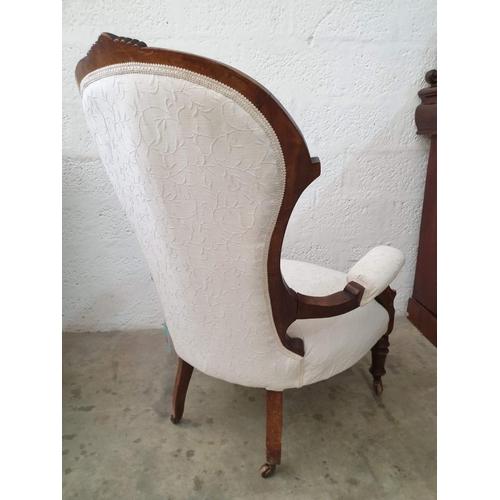 81A - A Fine Pair of Victorian Button Back Mahogany Lady's and Gentleman's Chairs, Upholstered in Cream Fa... 