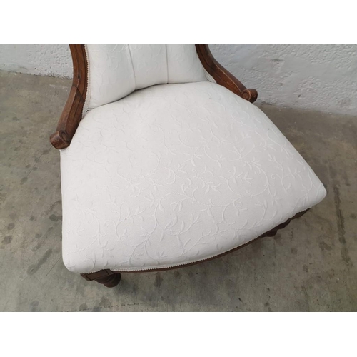 81A - A Fine Pair of Victorian Button Back Mahogany Lady's and Gentleman's Chairs, Upholstered in Cream Fa... 