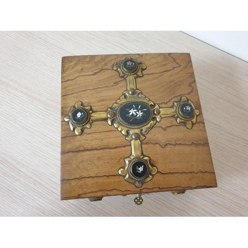 81D - A 19th Century French Coromandel Casket The Lid with a Brass Cross Set with Pietra Dura Plaques (18.... 