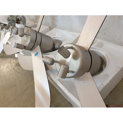 71 - Pair of Modern Ceiling Light Fans; Grey Metal with 3 - Spot Lights Below 3 - Blade Light Wood Effect... 