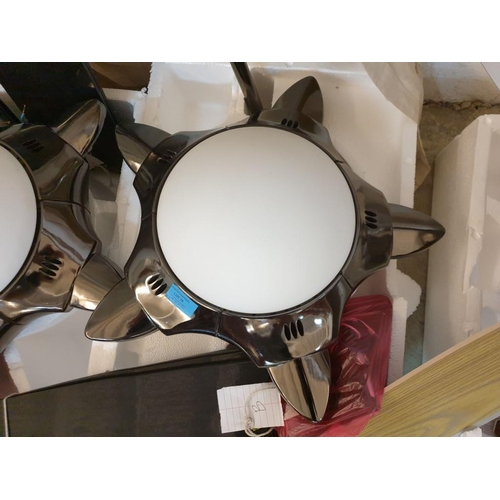 76 - Pair of Modern Black Colour 5 - Blade Ceiling Fans with Light, Remote Control and Extension Bar (2)