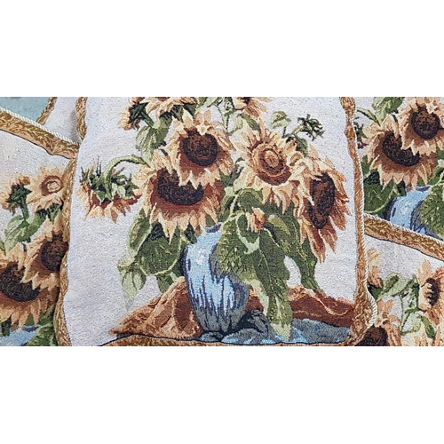46 - Set of 5 x Embroidered Cushions with Sunflowers
