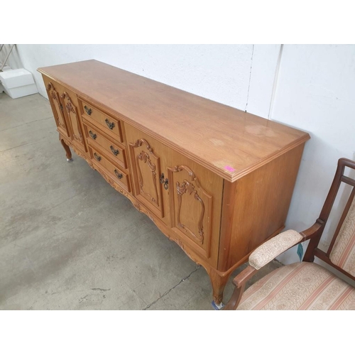 227 - Vintage Wood Effect Side Board with Moulded Cupboard Door Fronts and 3 - Drawers (216cm x 50cm x 88c... 