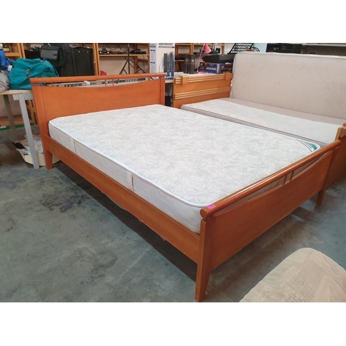 235 - Double Bed with Cherry Wood Colour Surround / Headboard and an Orthopedic Mattress (Apporx 135cm x 1... 