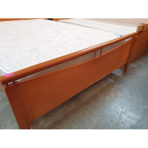 235 - Double Bed with Cherry Wood Colour Surround / Headboard and an Orthopedic Mattress (Apporx 135cm x 1... 