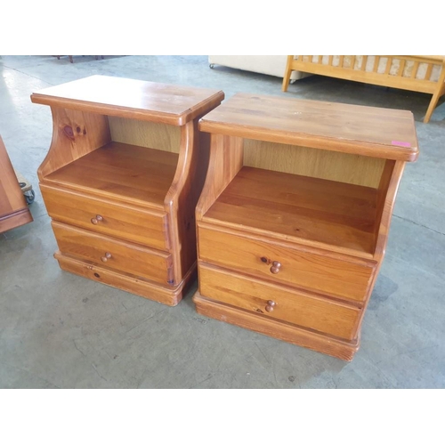 237 - Pair of Pine Bedside units with Open Shelf Over 2 - Drawers (2) (54cm x 40cm x 65cm each)