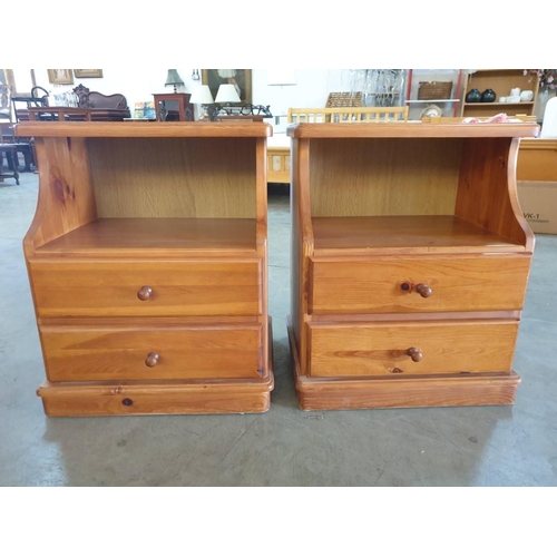 237 - Pair of Pine Bedside units with Open Shelf Over 2 - Drawers (2) (54cm x 40cm x 65cm each)